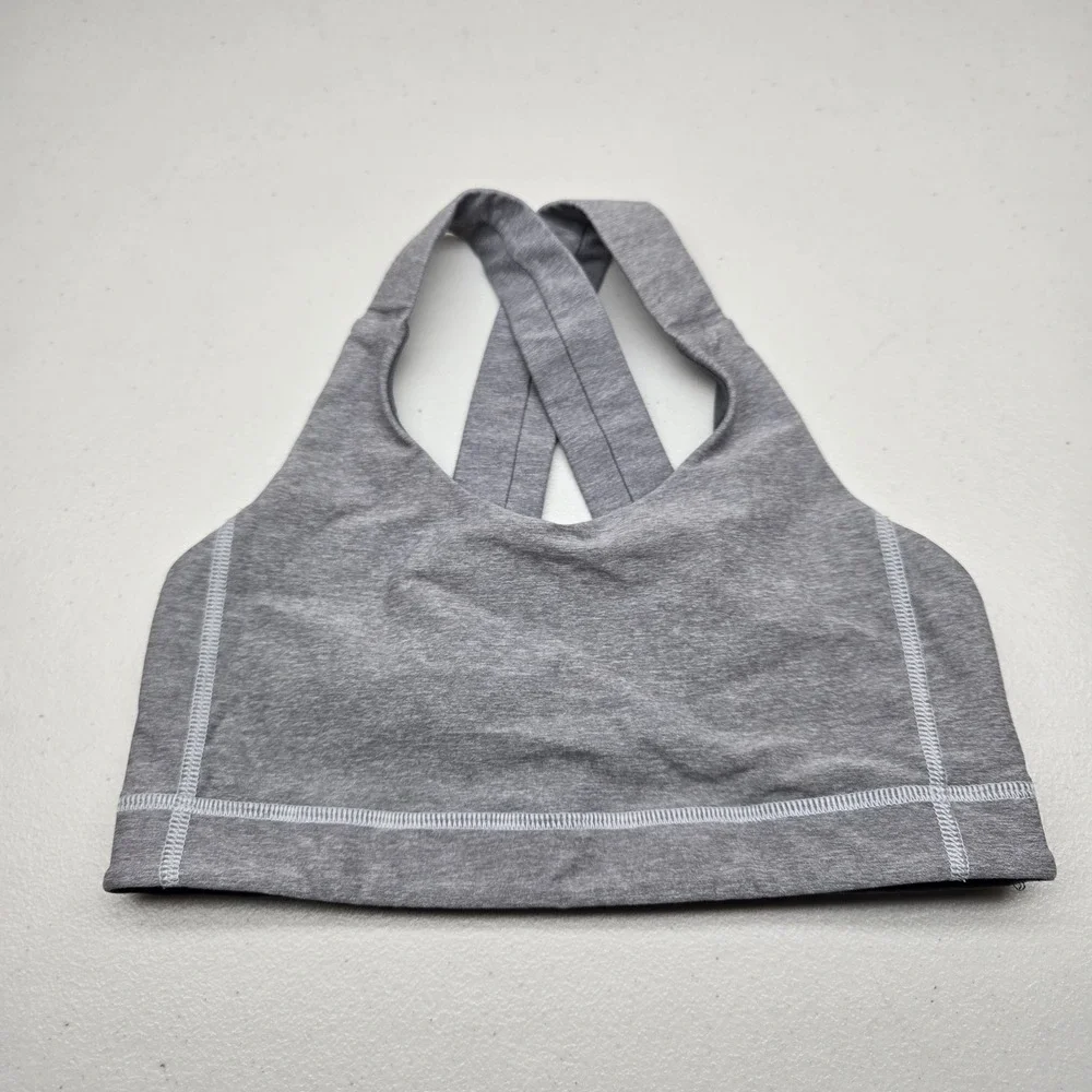 Lululemon Women Sports Bra 6 Gray Energy Wireless Jersey Racerback READ